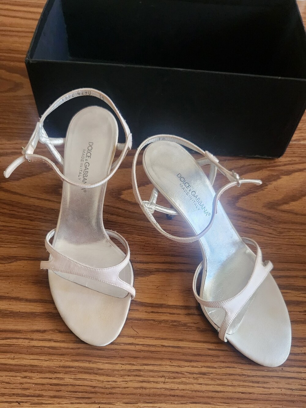 Dolce & Gabbana Very Pale Pink Satin Strappy Ankle Strap Heeled Sandals Size 8